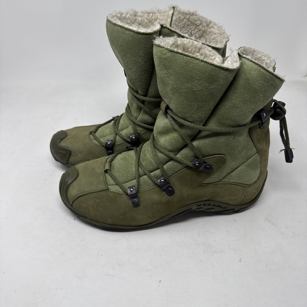 Merrell (Womens 7) Forecast Tug Leather Winter Boots Green Vibram Shoe